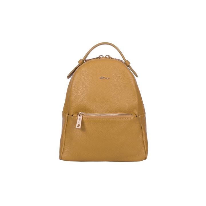 Rucsac Zevo dama piele naturala marime mini Anemona, Galben Mustar