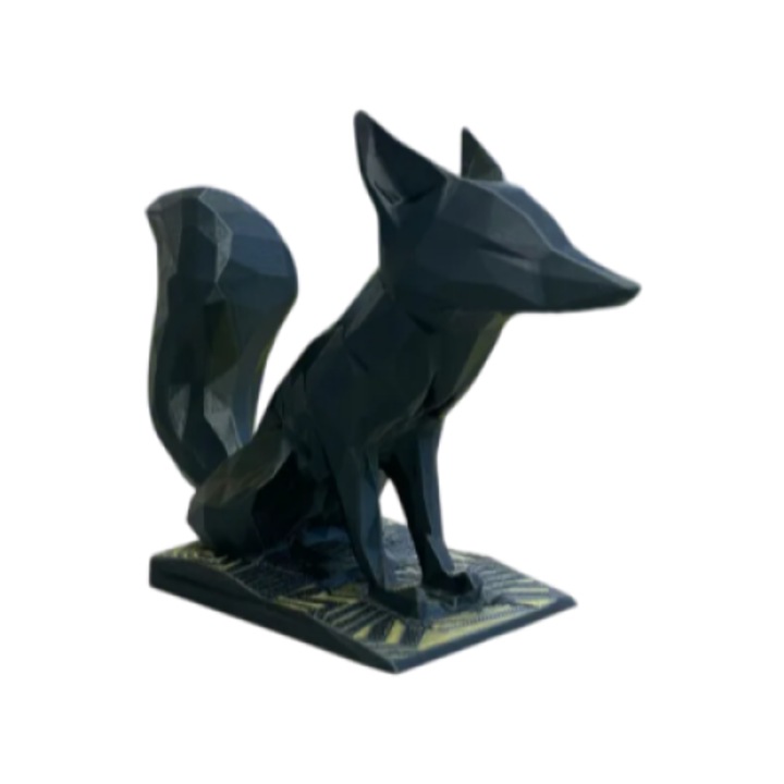 Statueta minimalista vulpe, negru, PLA