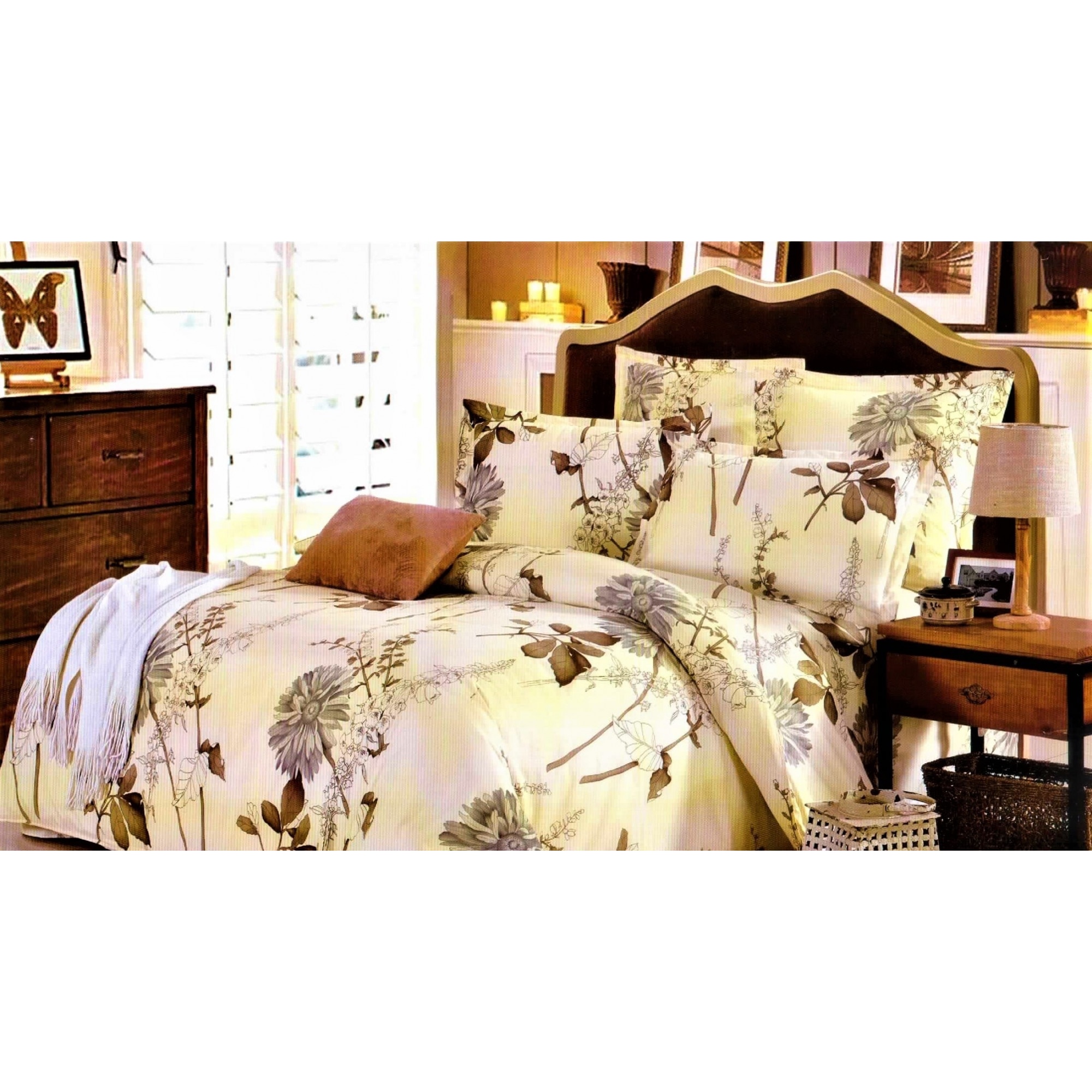 Lenjerie de pat, pentru 2 persoane, 5 piese, bumbac, crem, cutie cadou Mary21