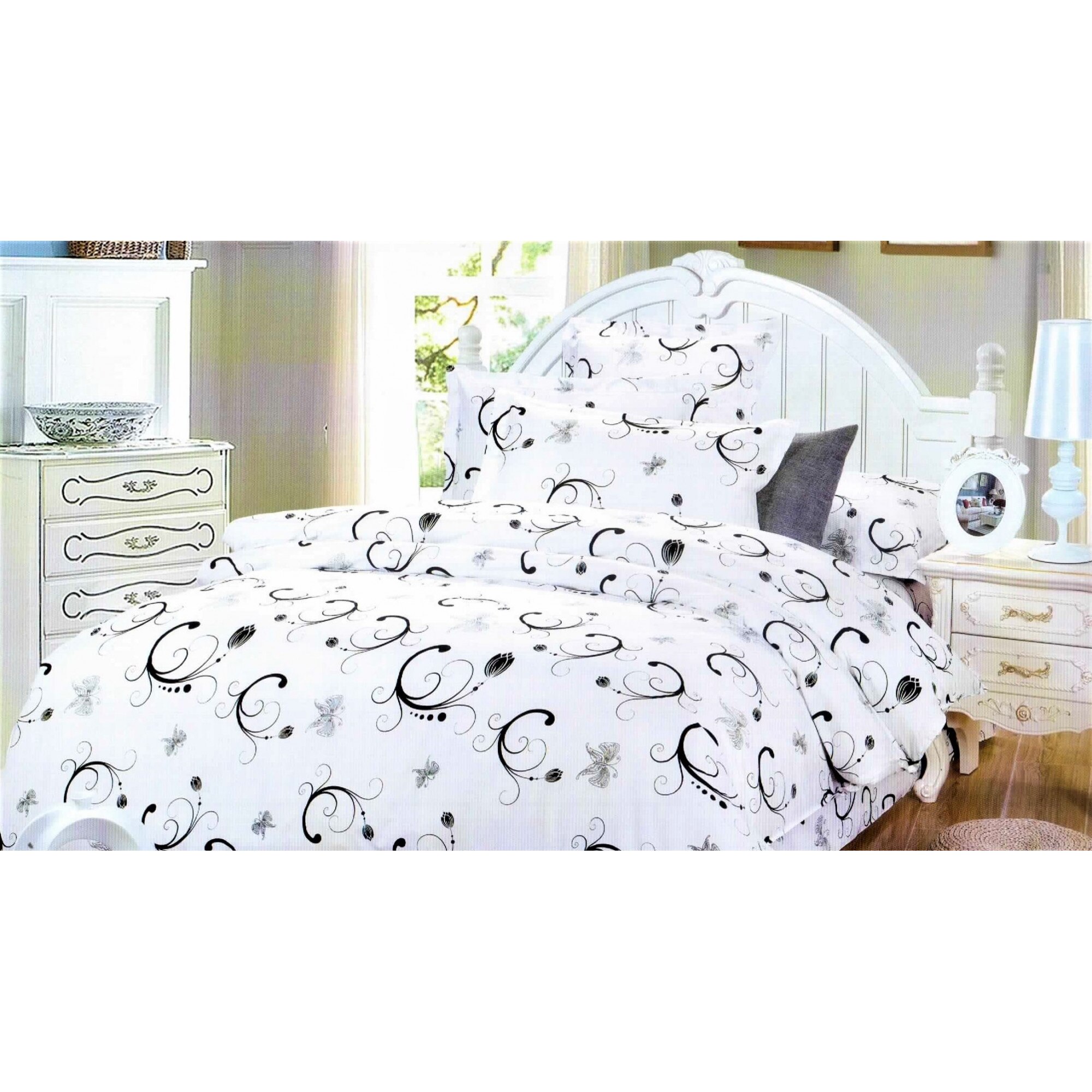 Lenjerie de pat, pentru 2 persoane, 5 piese, bumbac, alb, cutie cadou Mary31