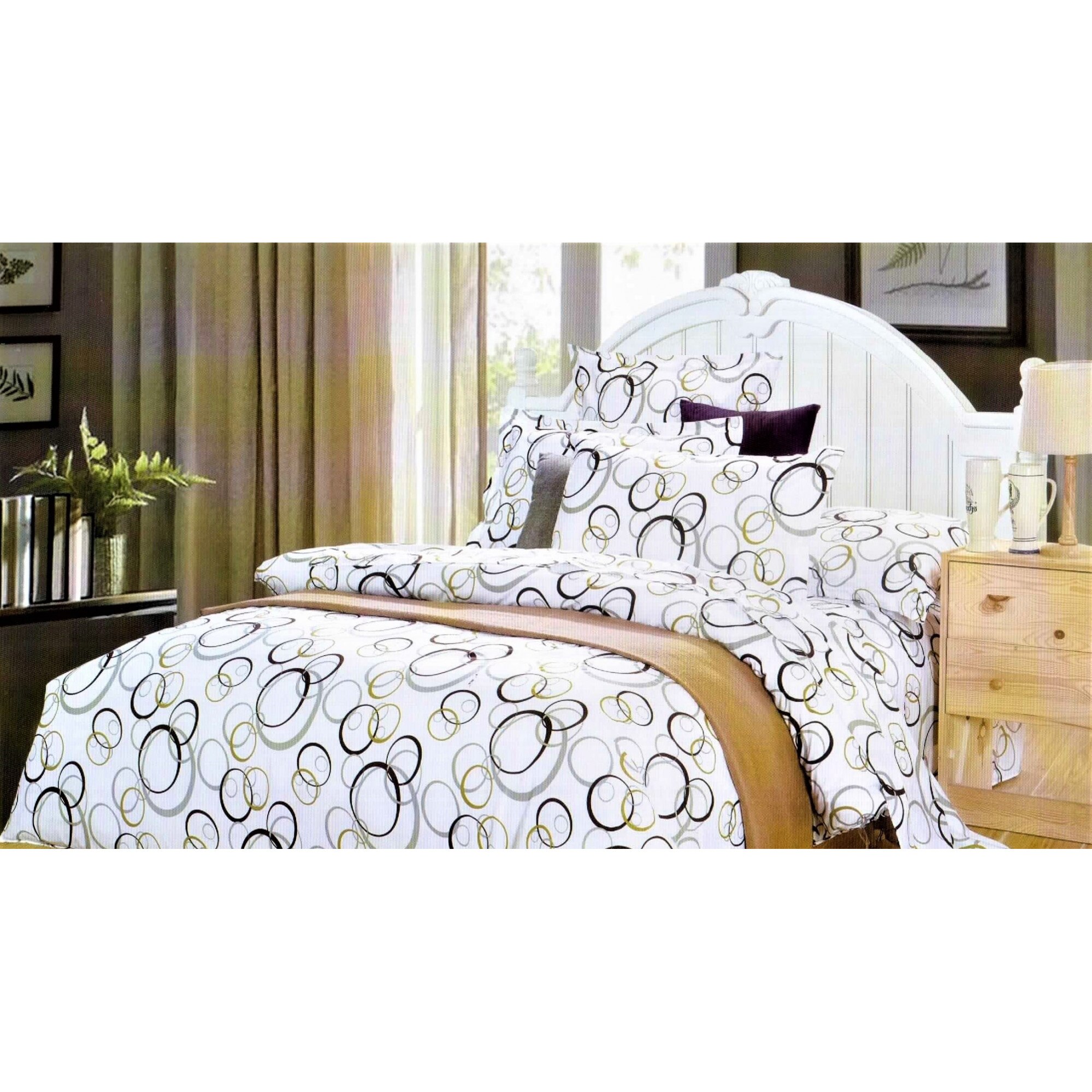 Lenjerie de pat, pentru 2 persoane, 4 piese, alb/mov, AZ 173