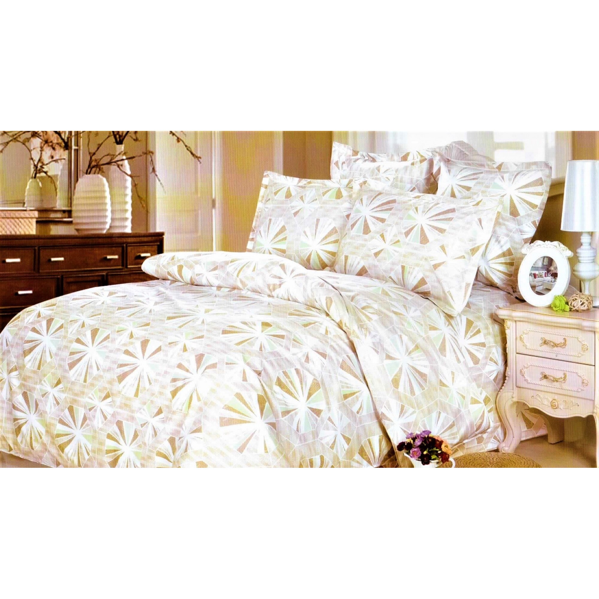 Lenjerie de pat, pentru 2 persoane, 5 piese, bumbac, crem, cutie cadou Mary15