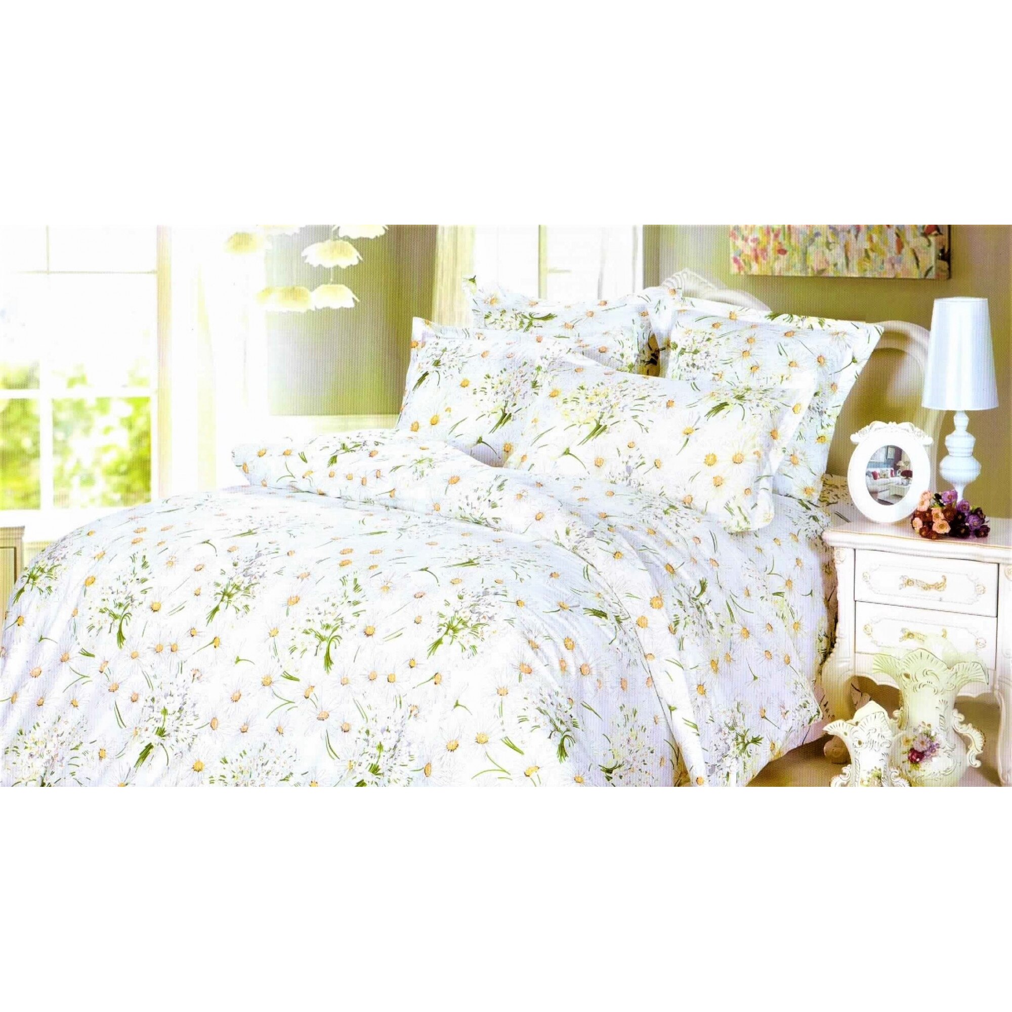 Lenjerie de pat, pentru 2 persoane, 4 piese, alb, model AX165