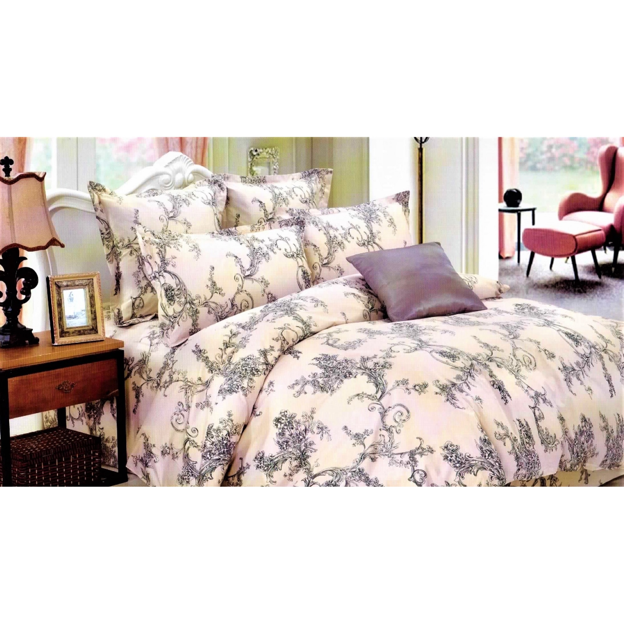 Lenjerie de pat, pentru 2 persoane, 5 piese, crem, bumbac, cutie cadou Mary35