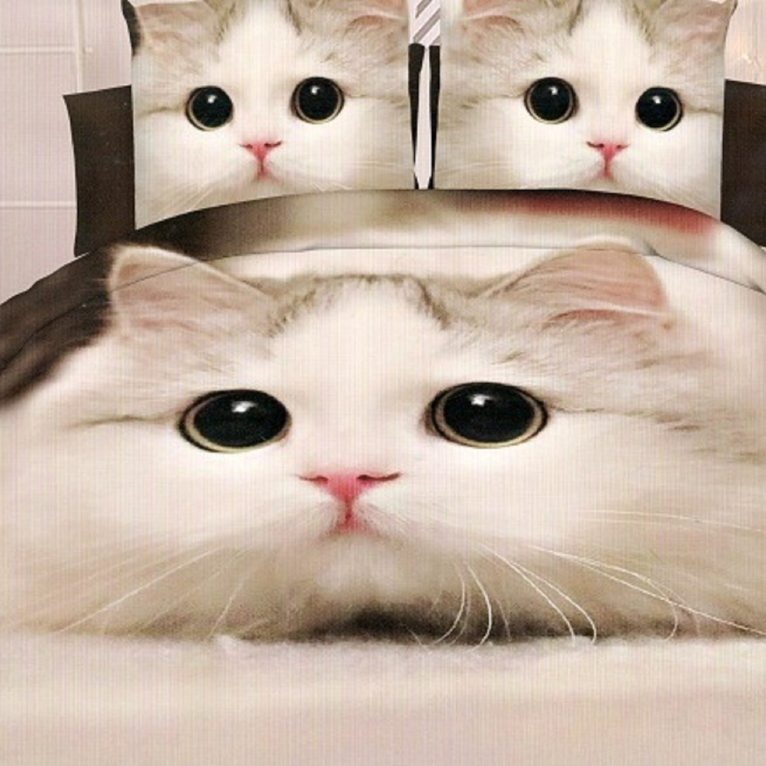 Lenjerie de pat 3D 2 persoane, 4 piese, bumbac satinat, crem, XIA31