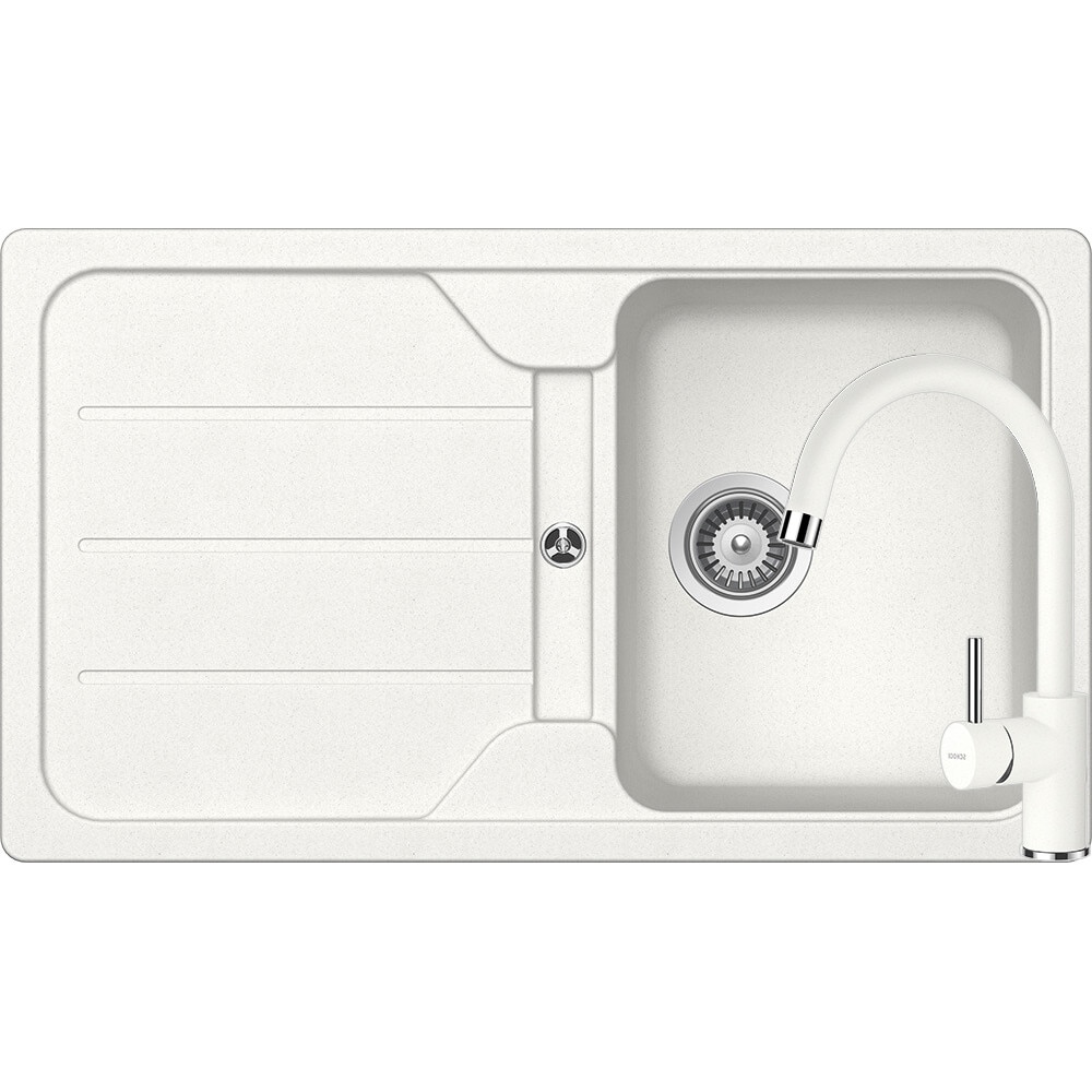 Kit chiuveta Schock Formhaus D-100 860 x 500 mm si baterie Schock Plutos Alpina Cristalite