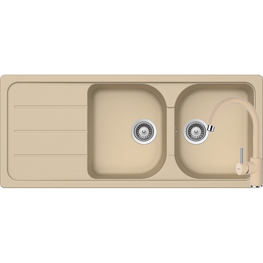 Kit chiuveta Schock Formhaus D-200 1160 x 500 mm si baterie Schock Plutos Moonstone Cristalite