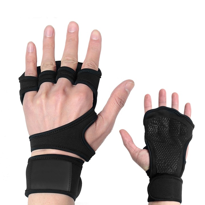 Sportkesztyű, longziming, fekete, XL, csuklótámaszos fitneszhez
