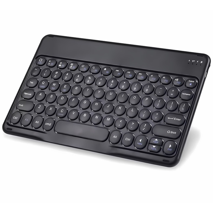 Bluetooth vezeték nélküli billentyűzet, Novaza Tech, vékony kialakítás, 9-10 hüvelykes eszközökkel kompatibilis, újratölthető akkumulátor, 78 billentyű, alumínium tok, fekete