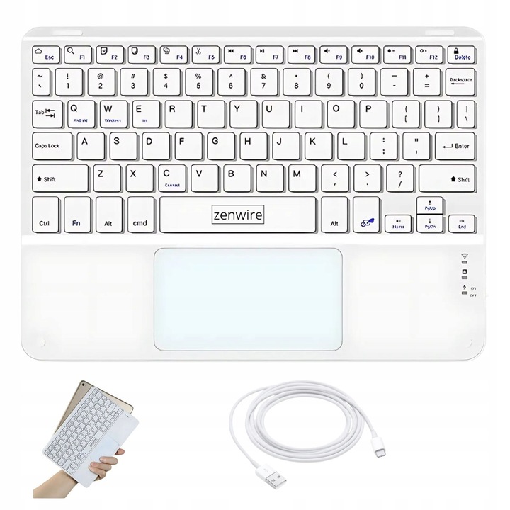 Vezeték nélküli billentyűzet, Zenwire, WLK-619, Bluetooth SLIM érintőpaddal iPad Tablet Phone-hoz, hatótáv akár 10 m, működési idő akár 150 óra, érdeklődés a Samsungtól, iPhone-tól, Xiaomitól és sok mástól