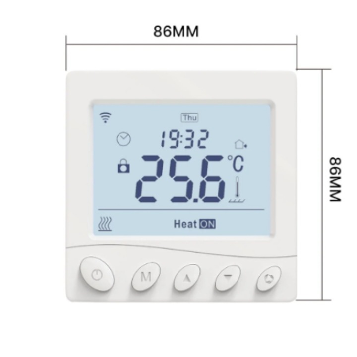Termostat inteligent pentru podea cu apa, WiFi, PJ01, alb