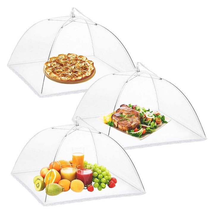 Capace vase pentru gatit, YATOVUR, set 3 bucati, 38x38cm, alb, plasa de protectie reutilizabila