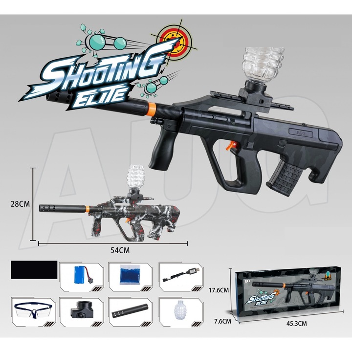 Pusca electrica de jucarie tip Mitraliera cu bile de Gel, Orbeez, tragere in rafala, gel bluster, 5000 de bile incluse, Gri grafit, 6+