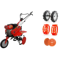 Motosapa pe benzina Ruris Zimbru 6559s, putere 7 CP, 208 CC, 4 timpi, 2 + 1 viteze, latime lucru 560 - 830 mm, adancime lucru 150 - 290 mm, contine: freze + roti cauciuc 4.00-8 + roti metalice 350 fara manicot + set contragreutati 10kg