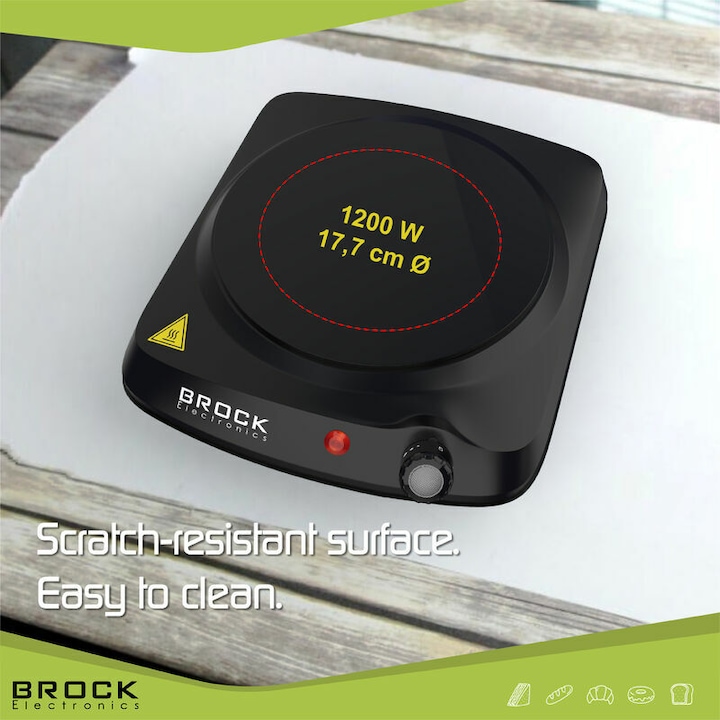 Електрически котлон Brock HPI 3001 BK, 1200W, 1 зона, Инфрачервен, Стъклокерамика, Преносим, Черен,