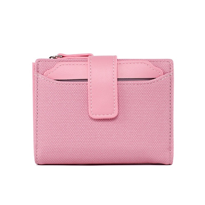 Portofel mic dama RFID, AllizBan®, Piele, 12.5 x 3.5 x 9.5CM, Roz