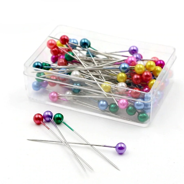 Комплект от 100 игли с перли, Куфер, микс цветове, 38мм
