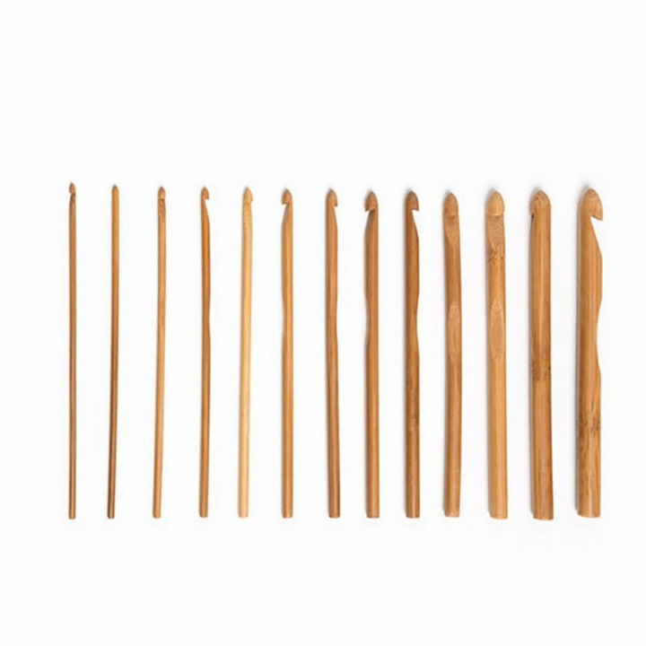 12 db bambusz horgolótű készlet, 3x10 mm