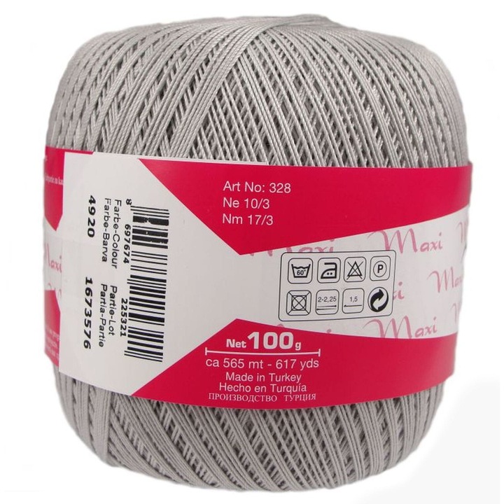 Textil cérna 100g, 100% mercerizált pamut, 565m, 2-2,5mm, 6 részes készlet, szürke