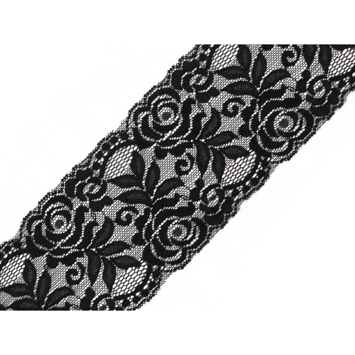Dantela elastica, 80 mm, 1 m, Negru