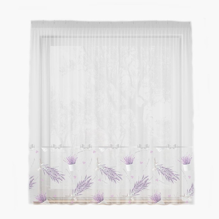 Perdea voal Premium, Kufer, , 157cm, 100% Poliester, model cu lavanda