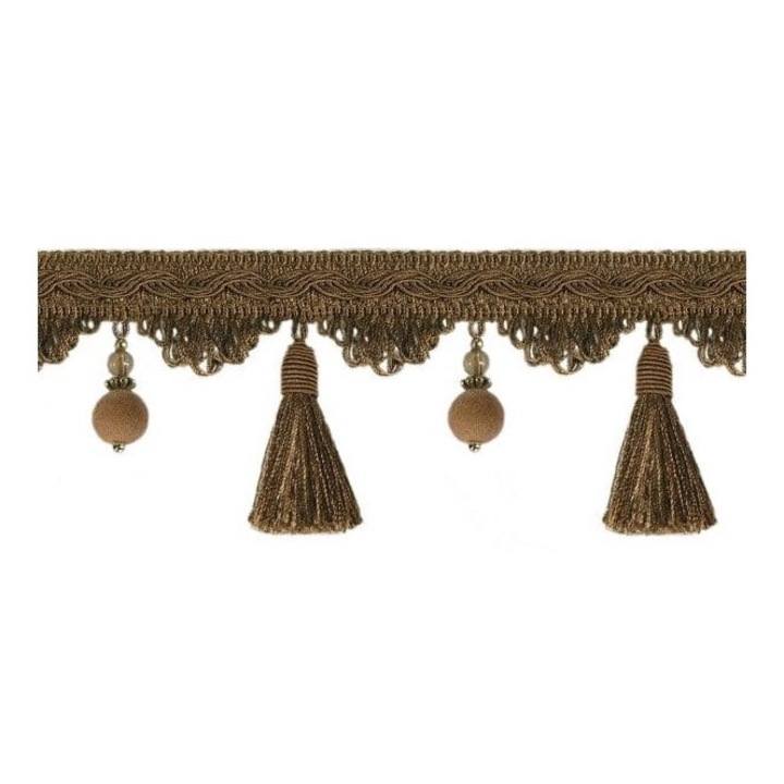 Banda decorativa cu ciucuri, Kufer, Catifea / Acril, 80 mm x 1 m, Maro