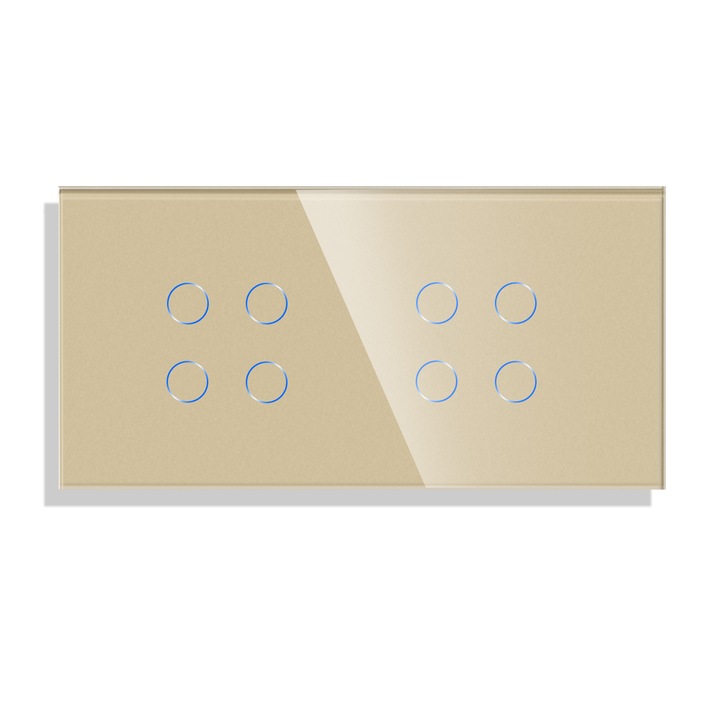 Panou Intrerupator Cvadruplu + Cvadruplu cu Touch din Sticla LUXION, Auriu