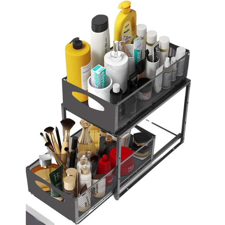 Органайзер за баня, 2 рафта, неръждаема стомана, черен