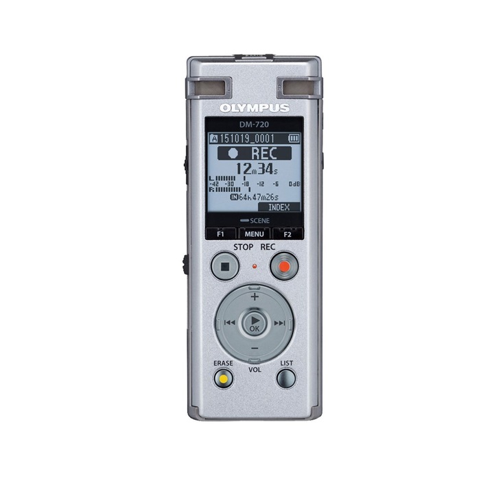 Reportofon stereo Olympus DM-770, 8GB, ghidare vocala avansata, Argintiu