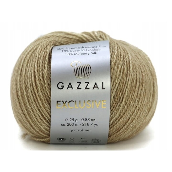 Gazzal textilfonal, 30% selyem, 10% moher, 60% merinó gyapjú, bézs, 25g, 200m
