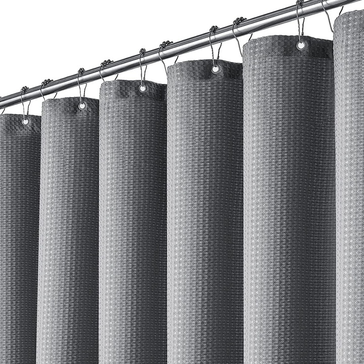 Perdea de dus textila, Kufer, 183x183cm, impermeabila, rezistenta la mucegai, set cu 12 carlige