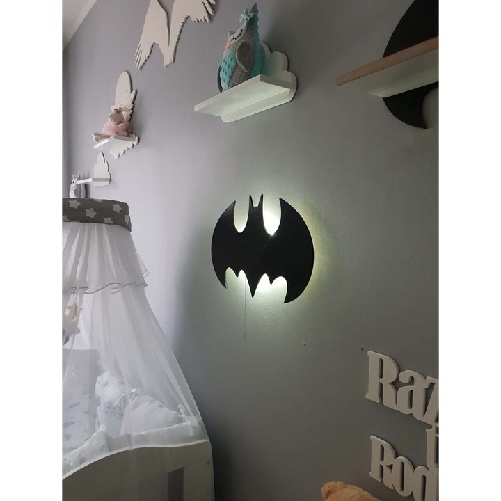Lampa de veghe copii, VINGO, Batman, 49x31x30cm, negru, cu 3 baterii AA