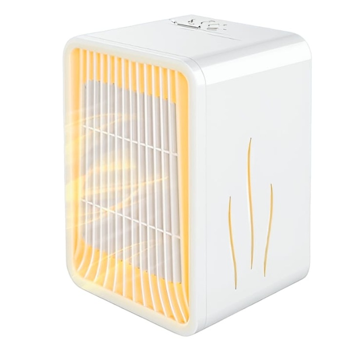 Mini Aerotherma / asztali ventilátor, 1200 W, LED-ekkel, fogantyú, 3 hőmérsékleti fokozat, 15,3 cm x 13,8 cm x 22,5 cm, hordozható, fehér