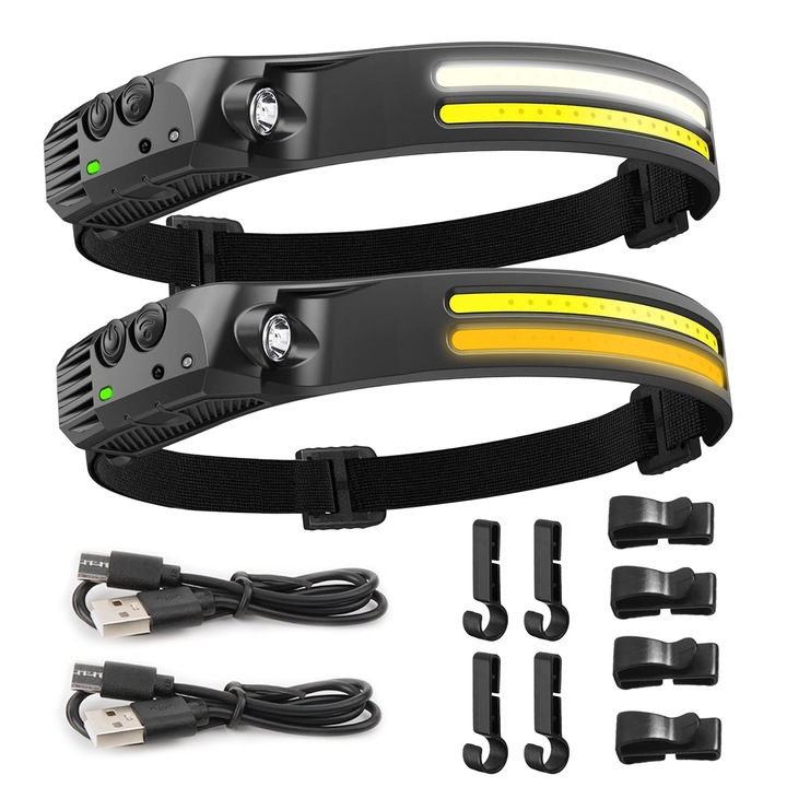 Lanterna LED reincarcabila Bztzhm, 2000 lumeni, 2 bucati, waterproof IPX5, 6x6x6cm