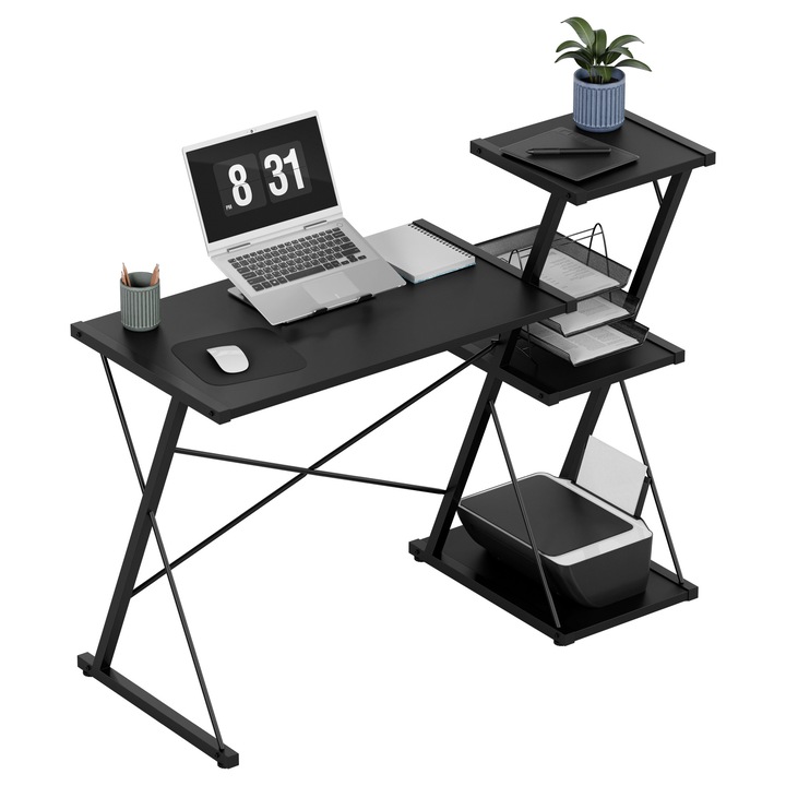 Birou Leader 3.5, ansamblu stanga si dreapta, cu trei rafturi, 116 x 50 x 93 cm, Negru