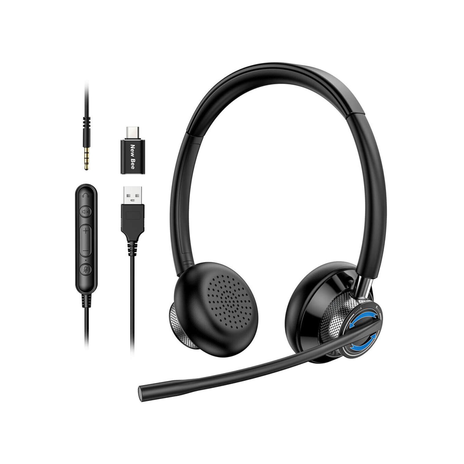 Casti cu fir, New Bee, Negru