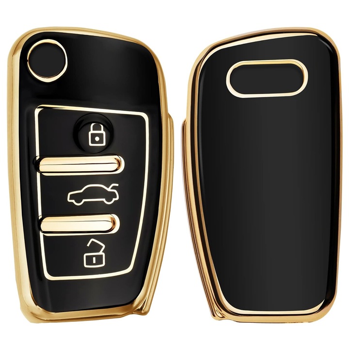 Премиум защитен калъф за ключ AUDI, PsAyl®, висококачествен TPU материал, съвместим с A6 C8 A7 A8 Q8, Q7, S-line, RS, Allroad ( 2017-2021 ), черен/златист