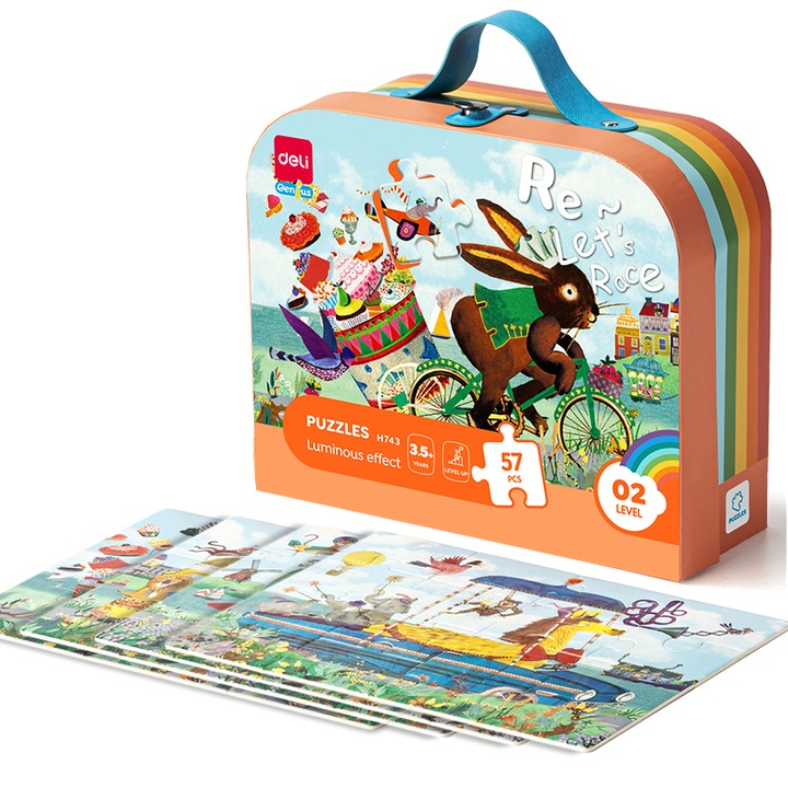 Puzzle, Bag 57 Pieces Luminous Effect Race 3.5+, Deli