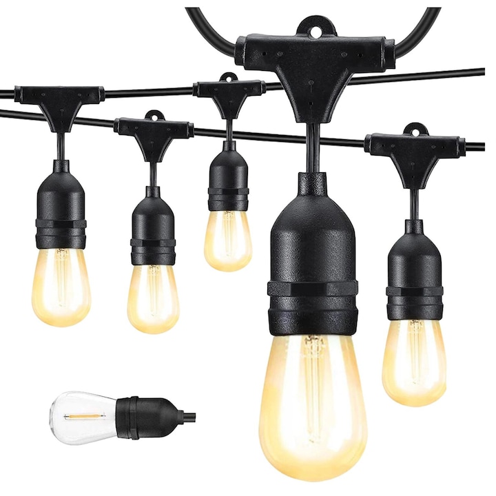 Suntrade Garland LED izzókkal 10m, 10 izzó E27, 1W, vízálló, meleg 2900K