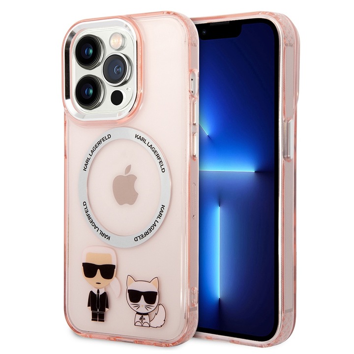 Husa compatibila cu iPhone 14 Pro Max, X72, Policarbonat, Pink Karl & Choupette Aluminium