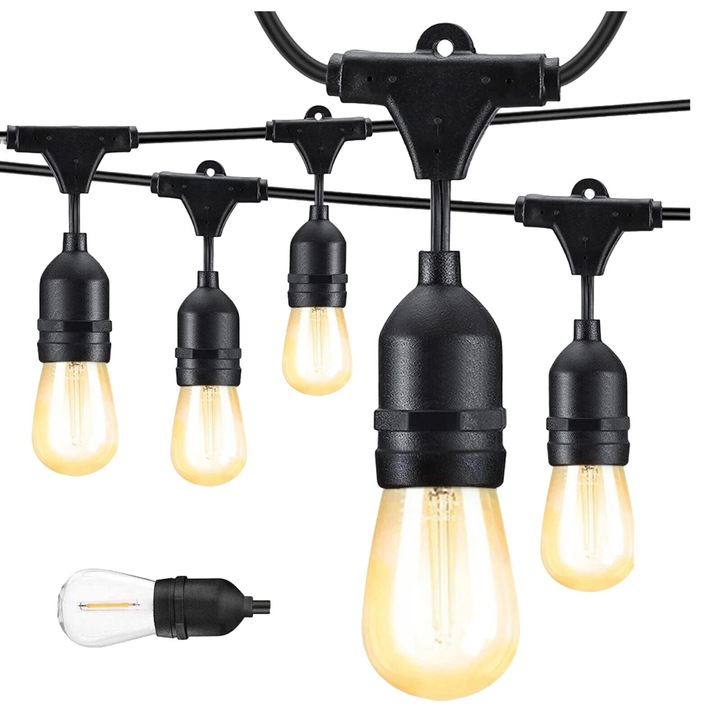 Girlanda luminoasa 30m, Suntrade, 30 becuri LED 1W, culoare calda, set complet