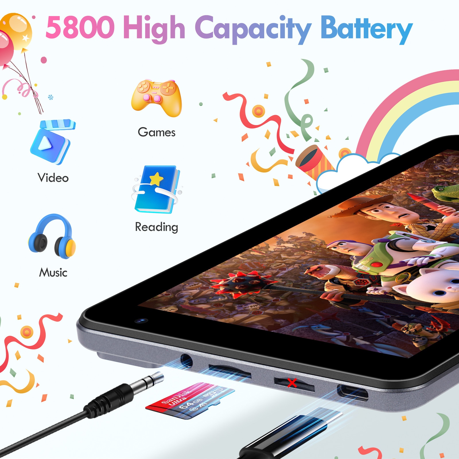 Tableta copii 7 inci，BRILLAR Tableta Android 13, octa-core，8GB RAM，64GB，WIFI，Bluetooth, Albastru cer