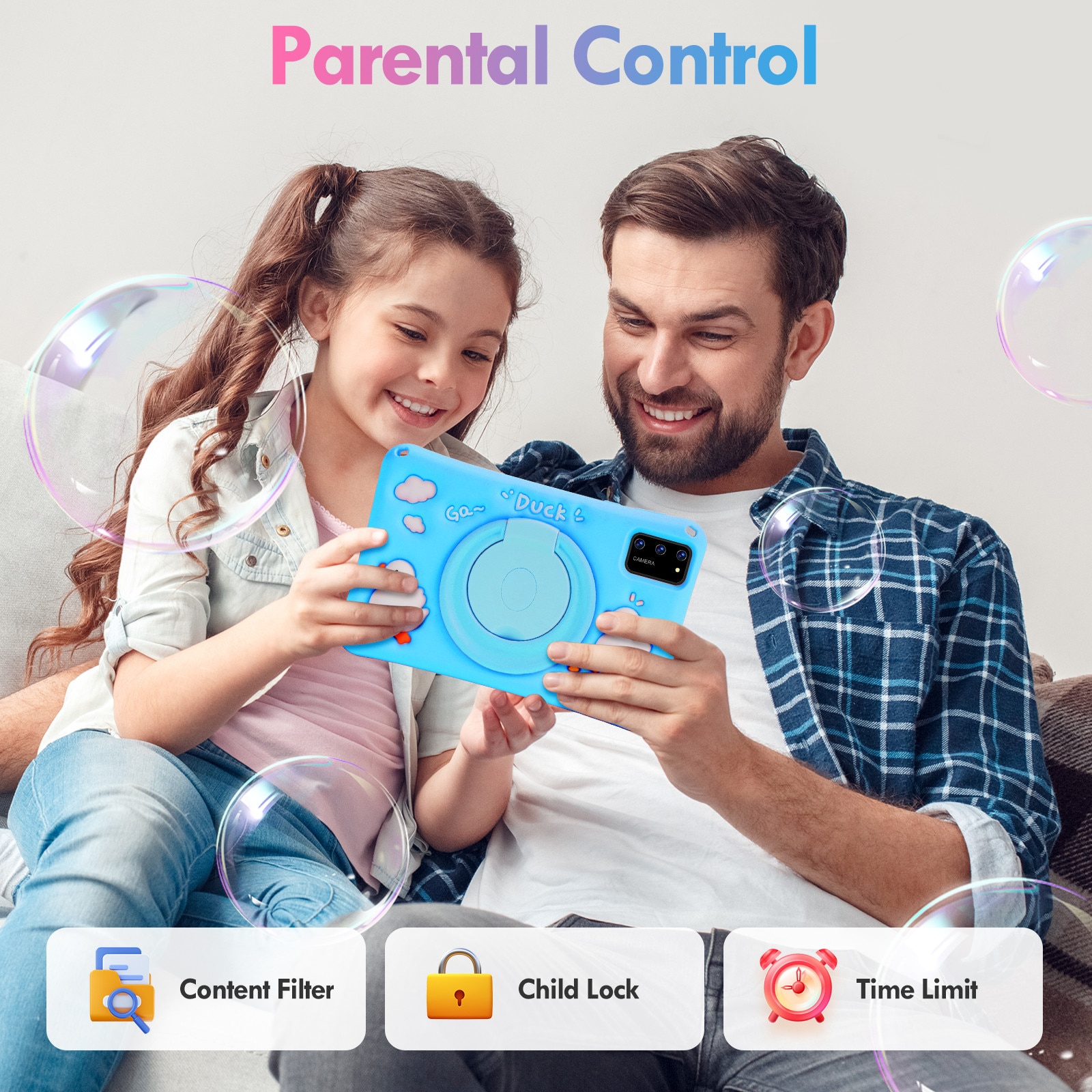 Tableta copii 7 inci，BRILLAR Tableta Android 13, octa-core，8GB RAM，64GB，WIFI，Bluetooth, Albastru cer