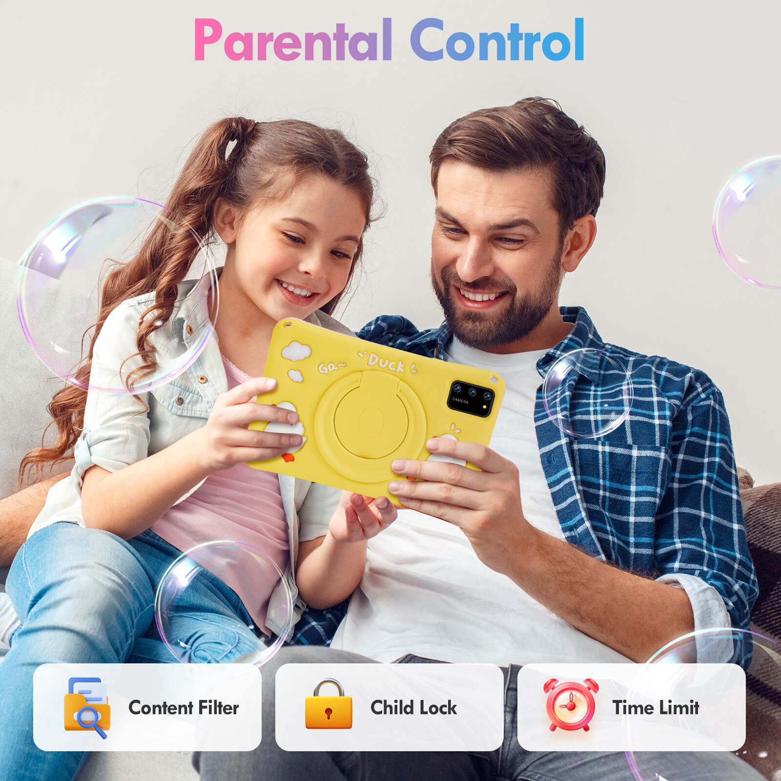 Tablette Enfant Android 13 - 7" écran HD, 8Go RAM, Contrôle Parental, Coque Silicone (Rose)