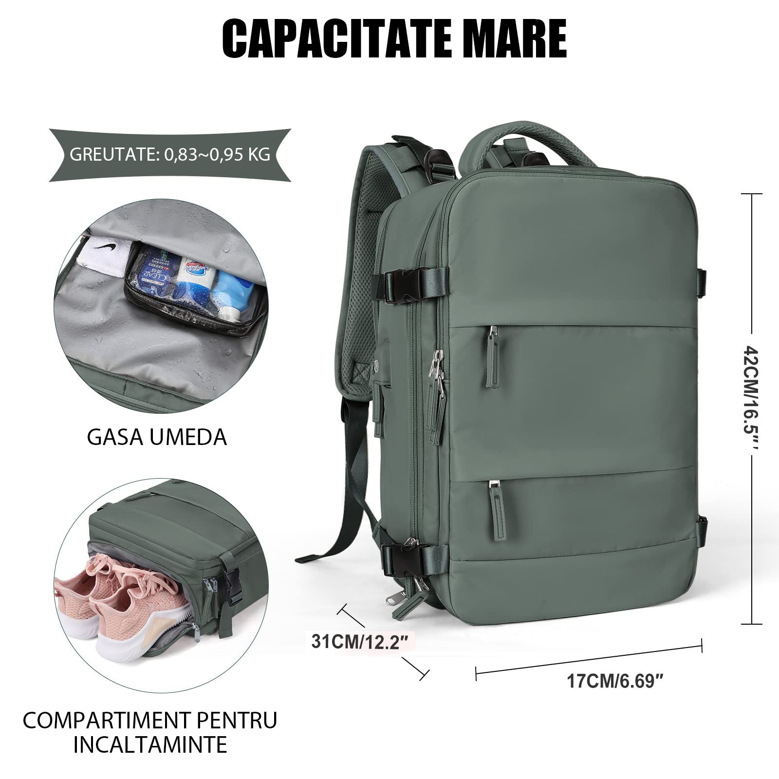 Rucsac de calatorie, rucsac pentru laptop, rucsac, Fudisenn, depozitare multistrat, potrivit pentru laptopuri de 14 inch, impermeabil, cu port de incarcare USB, potrivit pentru naveta in aer liber, verde masliniu