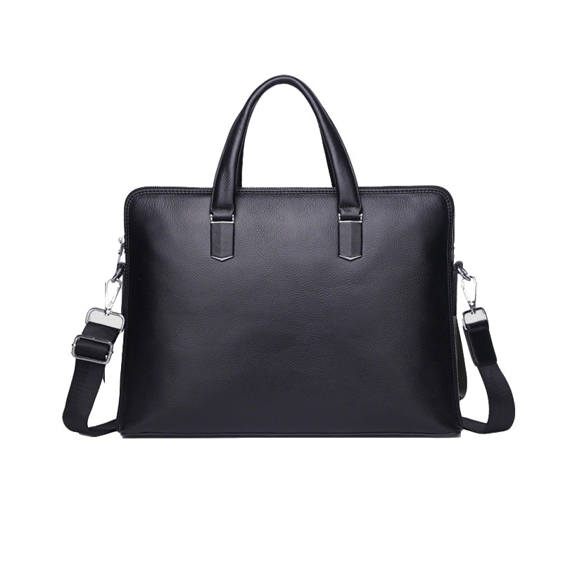 Geanta de laptop din piele naturala, servieta barbateasca, potrivita pentru laptopuri de 14 inch, fabricata de Fudisenn, impermeabila si durabila, capacitate mare, include buzunare mici, buzunar principal si buzunar cu fermoar, 45*40*6 cm, neagra
