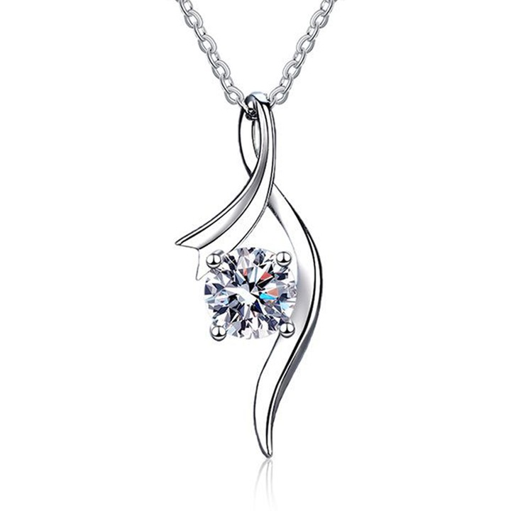 Colier de lux Moissanite Diamond de 1 carate, Forma panglicii, Argintiu, DYN@,925 argint gol-intarsit cu diamant Moissanite stralucitor de 1 carate, pur, spumant, de inalta calitate, certificat si cod exclusiv, inclusiv cutii de bijuterii rafinate