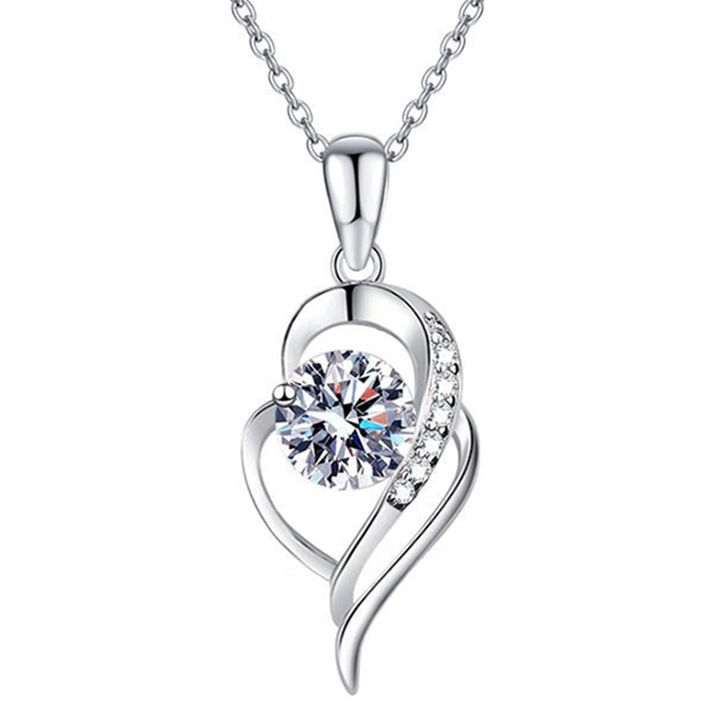 Colier de lux Moissanite Diamond, 1 carate, Forma inimii, Argintiu, DYN@,925 argint gol-intarsit cu diamant Moissanite stralucitor de 1 carate, pur, spumant, de inalta calitate, certificat si cod exclusiv, inclusiv cutii de bijuterii rafinate