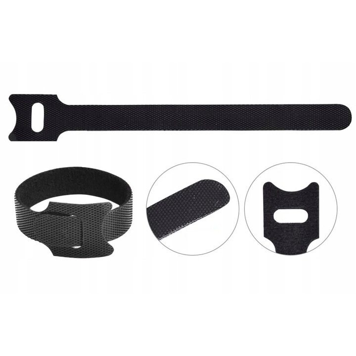 Clema 200 mm, Novaza Tech, Set 10 bucati, reutilizabile, ajustabile, 200x12 mm, Negru