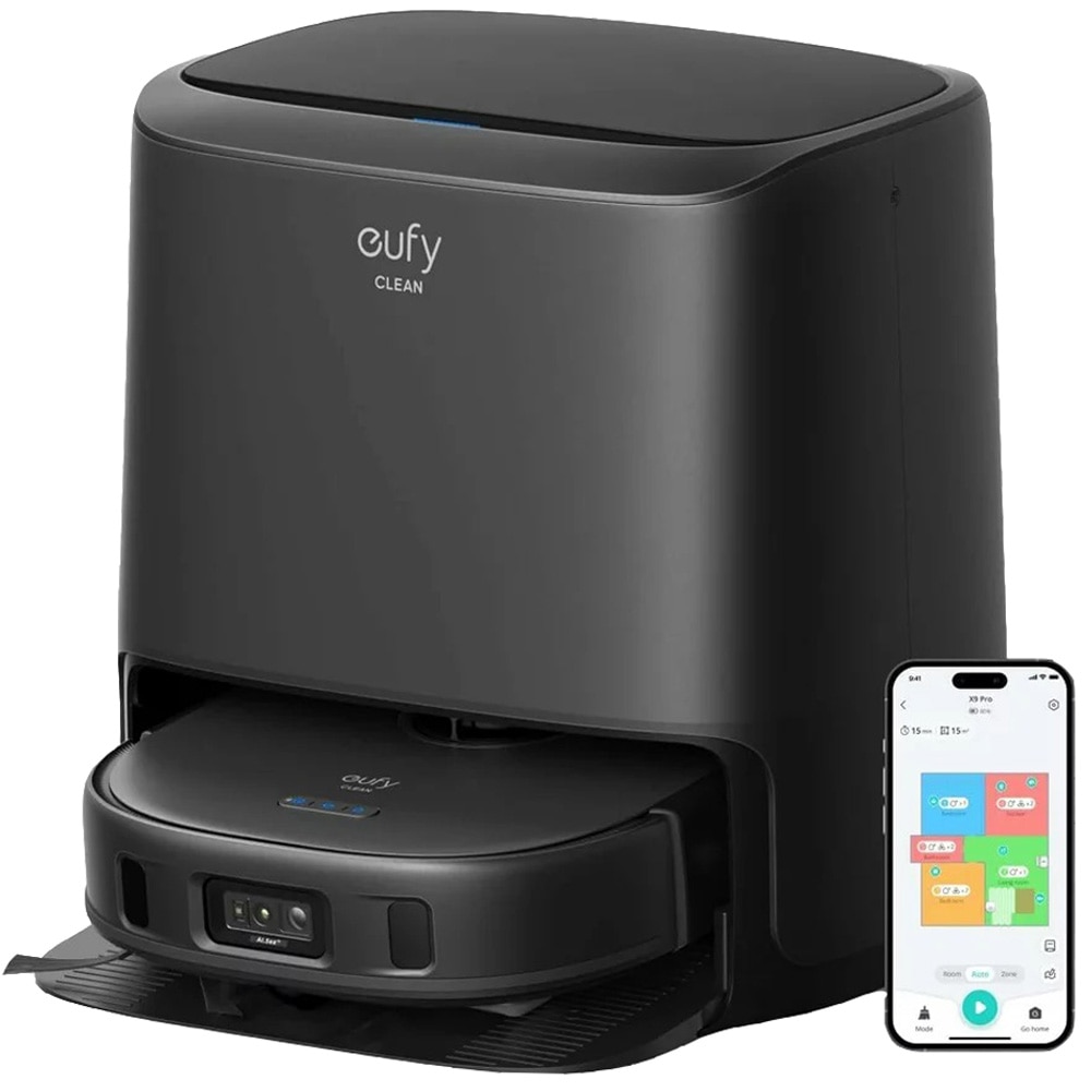 Robot de aspirare Eufy Clean X9 Pro, aspirator si mop, 5500Pa, autonomie 240 min, navigare cu laser, 5200 mAh, recipient praf 410 ml, statie de incarcare/curatare, uscare mop, negru